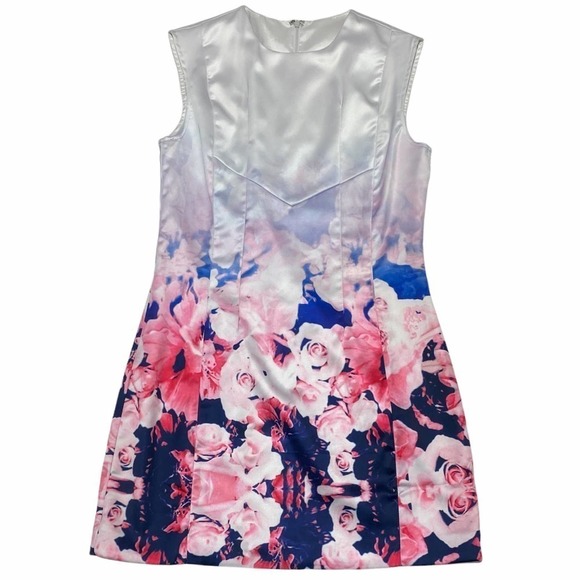 OMBRE White Floral Sleeveless Mini Sheath Dress - Picture 5 of 11